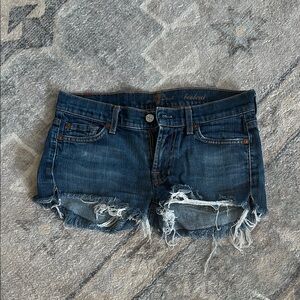 7 For All Mankind Dark Blue Distressed Jean Shorts